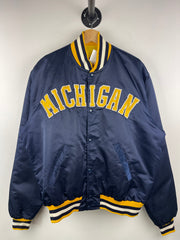 Vintage 90s Starter Michigan Wolverines Navy Satin Bomber Jacket