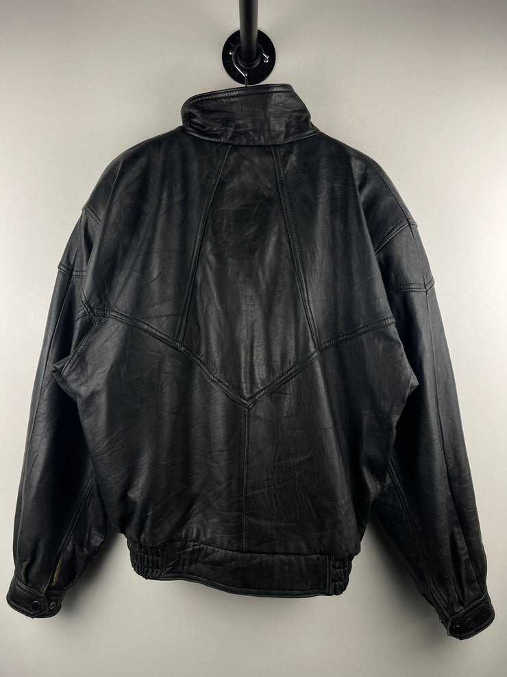 Vintage 90s Pelle Studio Black Leather Bomber Jacket
