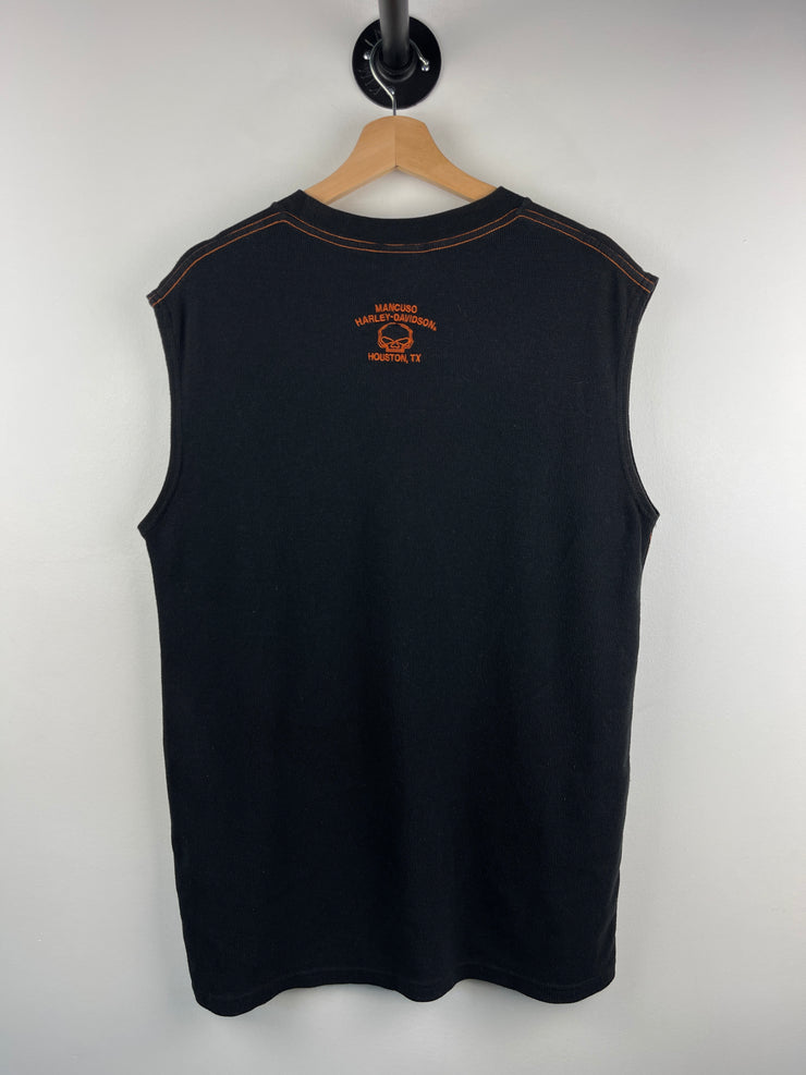 Vintage Harley Davidson Embroidered Black Waffle Knit Tank Top