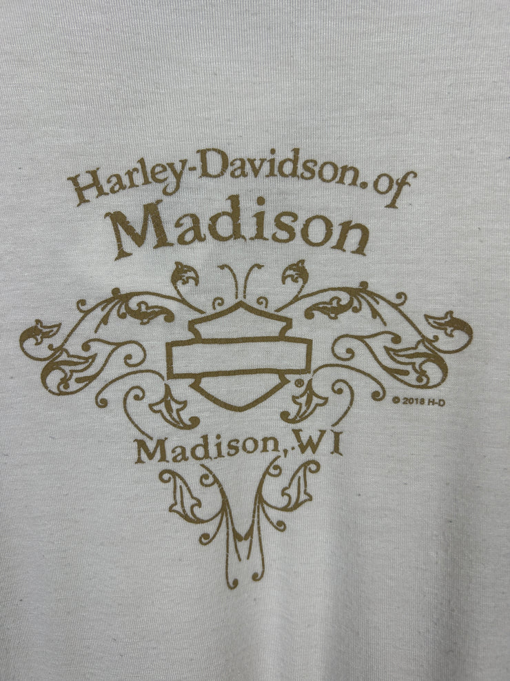 Vintage Harley Davidson Madison White V-Neck Women’s Tee