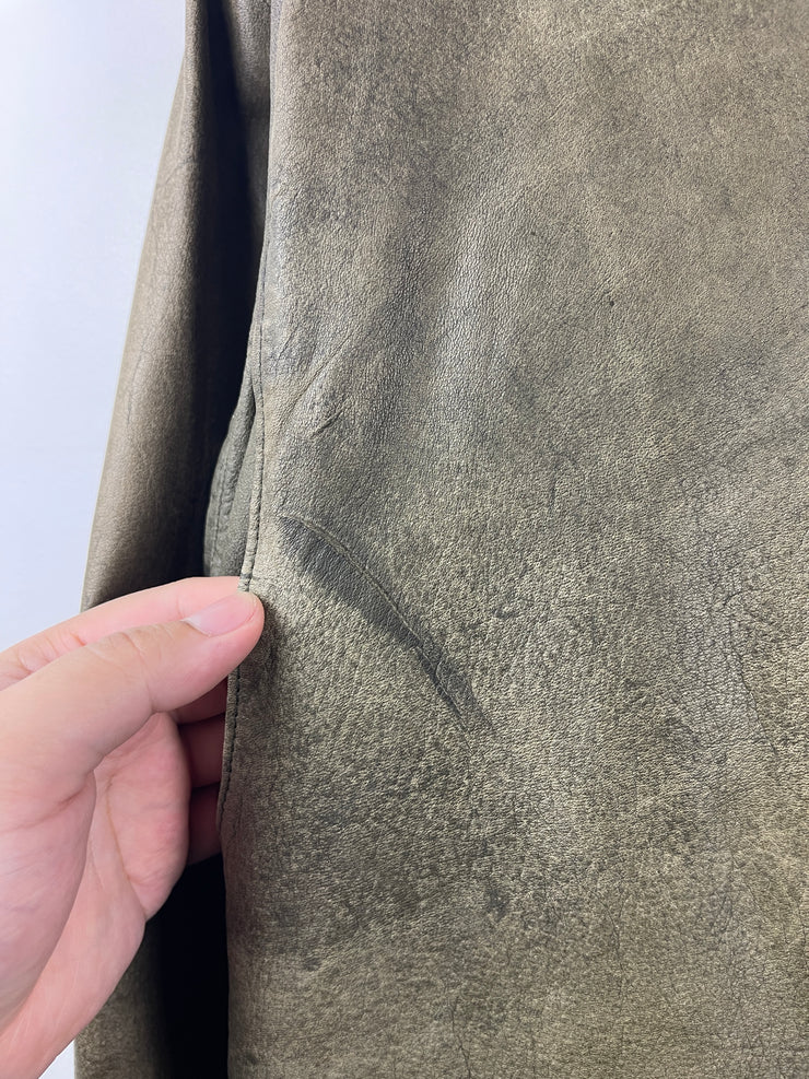 Vintage 90s Luis Alvear Faded Green Leather Bomber Jacket
