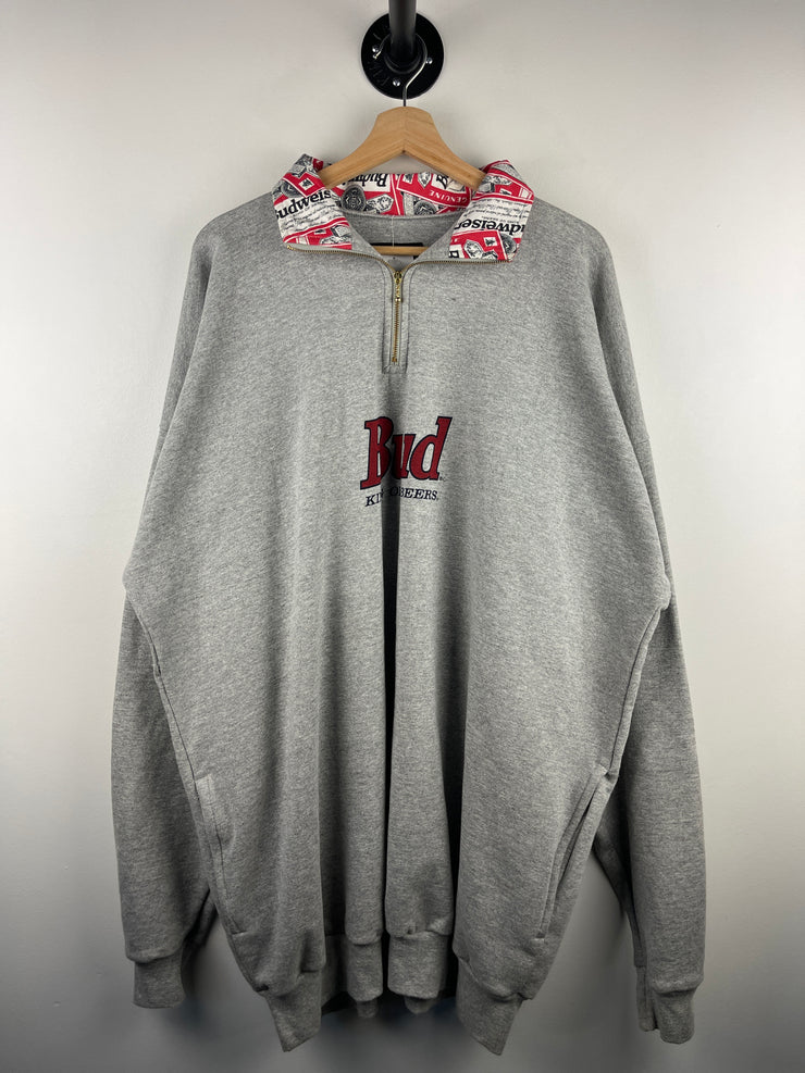 Vintage 90s Budweiser Beer King Of Beers Grey Quarter Zip Sweater