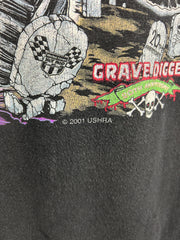 Vintage 2001 Grave Digger Monster Truck Skull Grim Reaper Black Tee