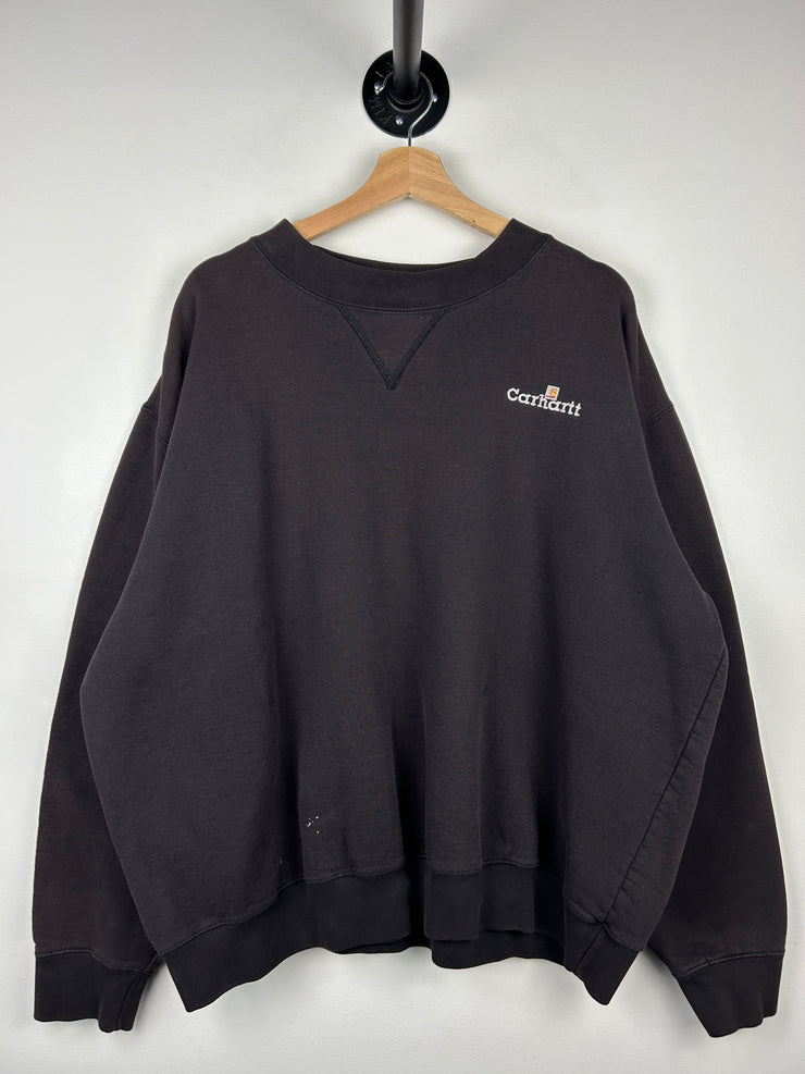 Vintage 90s Carhartt Embroidered Faded Black Crewneck