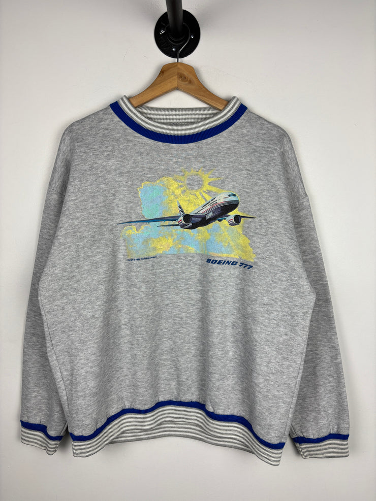 Vintage 90s Boeing 777 Airplane Grey Crewneck