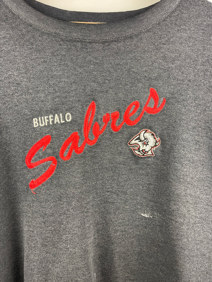 Vintage 90s NHL Buffalo Sabres Embroidered Faded Black Crewneck