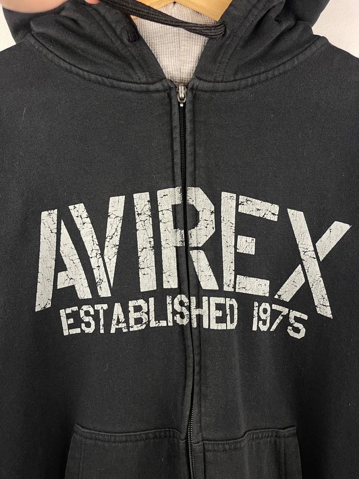 Vintage Y2K Avirex Spellout Black Zip Up Hoodie