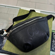 Gucci Jumbo G Monogram Black Leather Waist Belt Bag