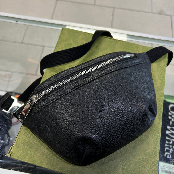 Gucci Jumbo G Monogram Black Leather Waist Belt Bag