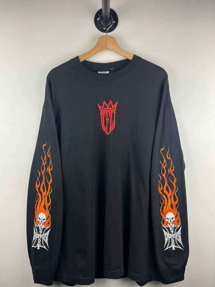 Vintage 2003 West Coast Choppers Flames Skull Black Long Sleeve