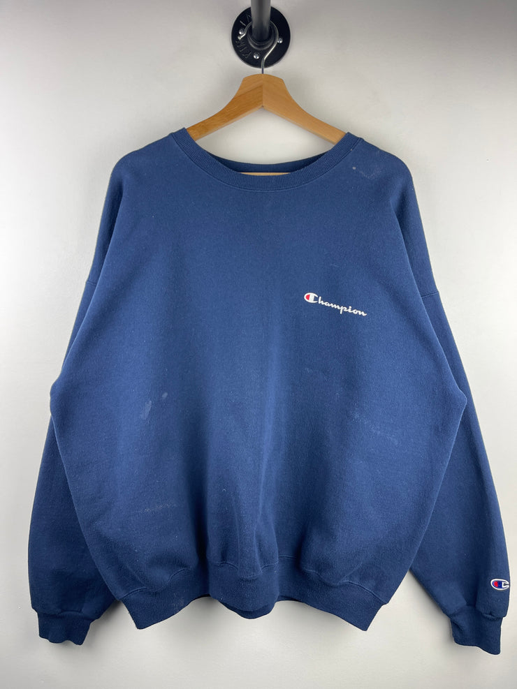 Vintage 90s Champion Spellout Embroidered Navy Crewneck