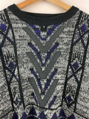 Vintage 90s Street Scenes Pattern Black & Purple Knit Sweater