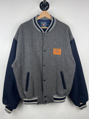 Vintage 90s Chaps Ralph Lauren Grey & Navy Wool Varsity Jacket