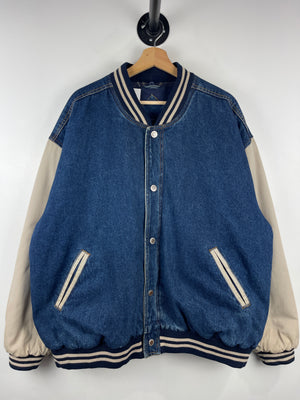 Vintage 90s Basic Editions Denim Varsity Bomber Jacket