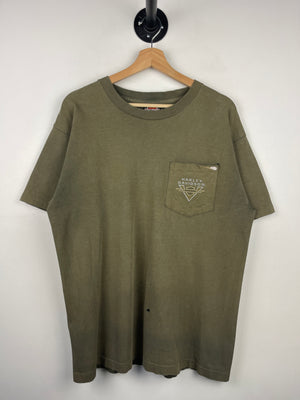 Vintage 90s Harley Davidson York Pennsylvania Faded Olive Green Pocket Tee