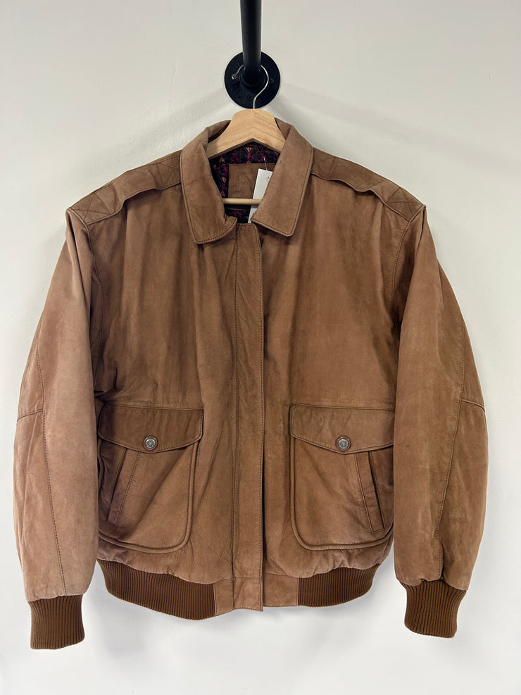 Vintage Mixed Blues Faded Brown Suede Bomber Jacket