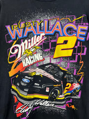 Vintage 90's Nascar Rusty Wallace Miller Racing All Over Print Black Tee