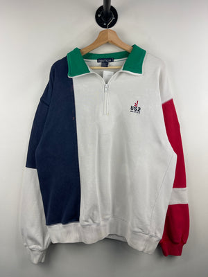 Vintage 90s Nautica J-US2 Flag Colour Block Quarter Zip Sweater