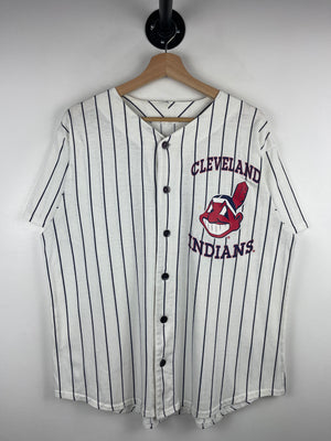 Vintage 90s MLB Cleveland Indians Pin Stripe White Baseball Jersey
