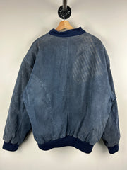 Vintage 90s Goldway Faded Blue Suede Leather Bomber Jacket
