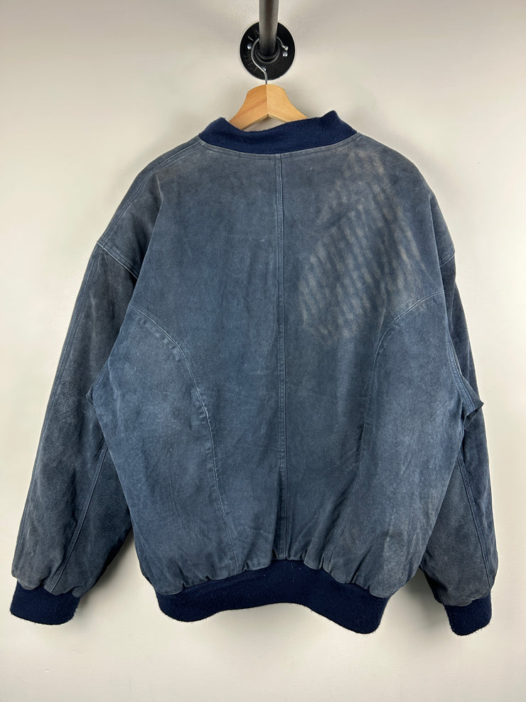 Vintage 90s Goldway Faded Blue Suede Leather Bomber Jacket