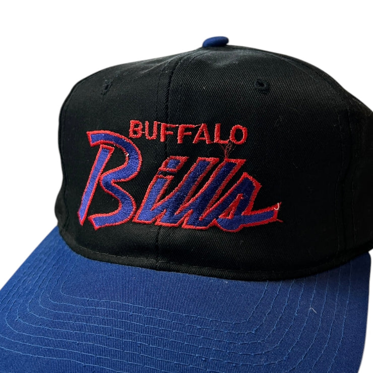 Vintage 90s NFL Yupoong Buffalo Bills Script Black Snapback Hat