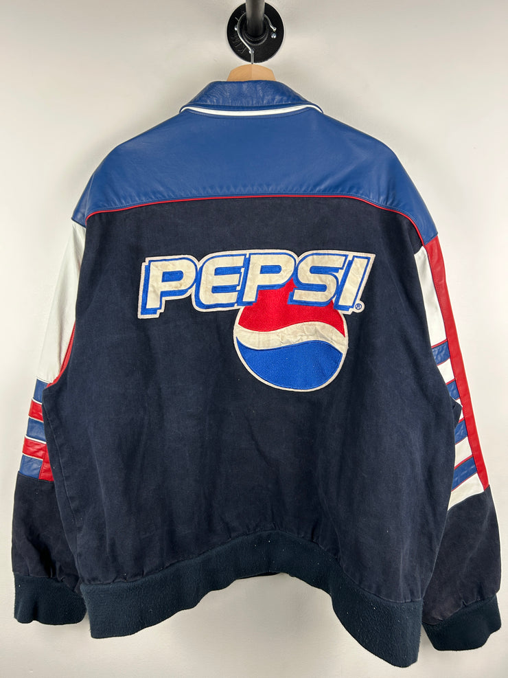 Vintage 90s Jeff Hamilton Pepsi Leather Navy Varsity Jacket