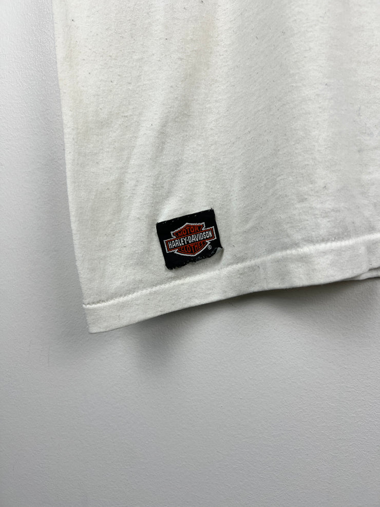 Vintage 90s Harley Davidson Sturgis Black Hills Rally 3D Emblem White Tee