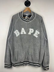 Bape Spellout Grey Velour Zip Up Sweater