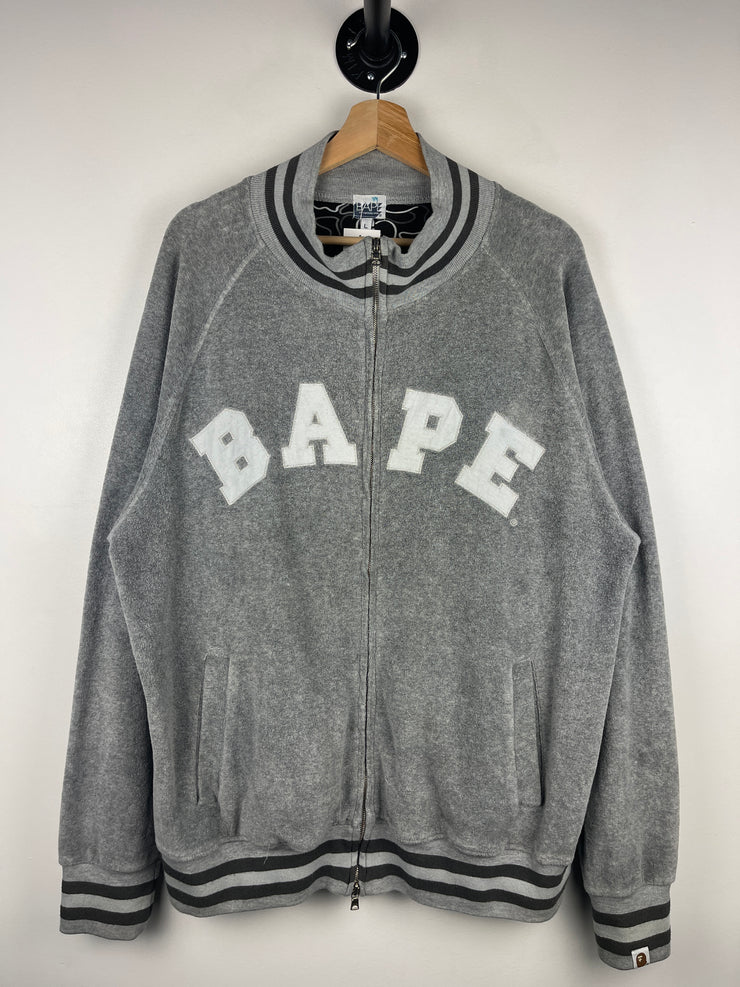 Bape Spellout Grey Velour Zip Up Sweater