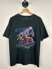 Vintage 90s Horse Lightning Nature Black Tee