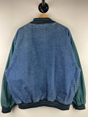 Vintage 90s Swingster Miller Lite Ice Blue Denim Varsity Jacket