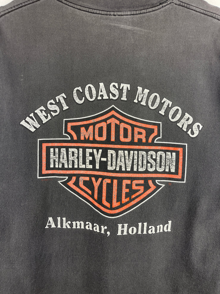 Vintage 2000 Harley Davidson Feel The Heat Holland Faded Black Tee