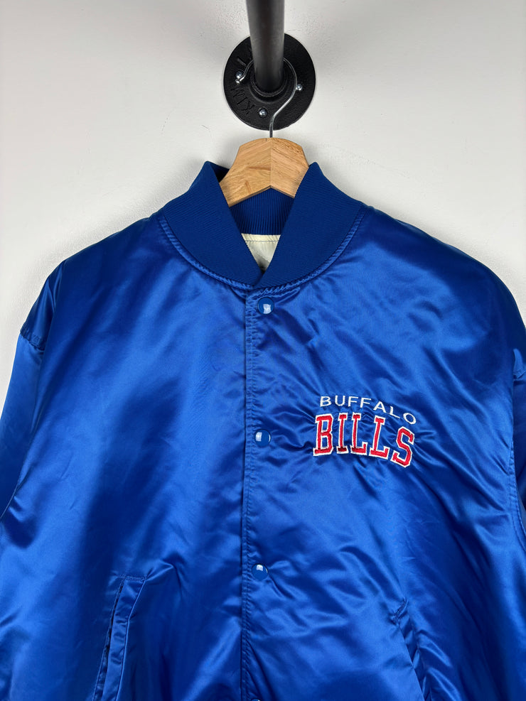 Vintage 80s NFL Starter Buffalo Bills Arch Logo Blue Satin Bomber Jacket