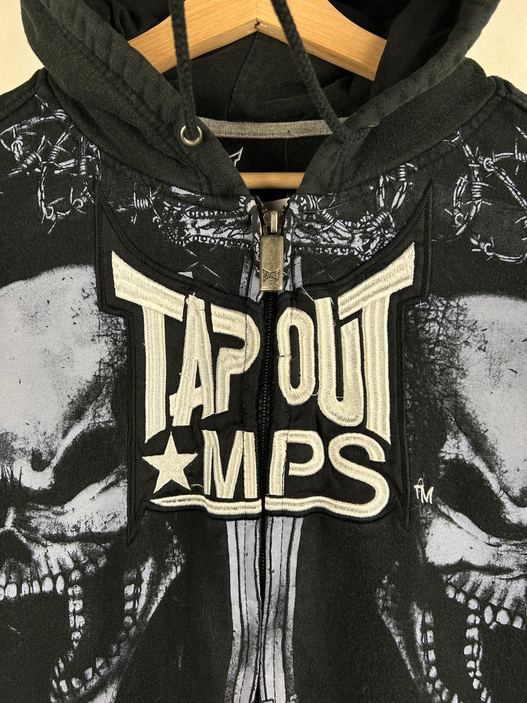 Vintage Y2K Tapout Skulls Black Zip Up Hoodie