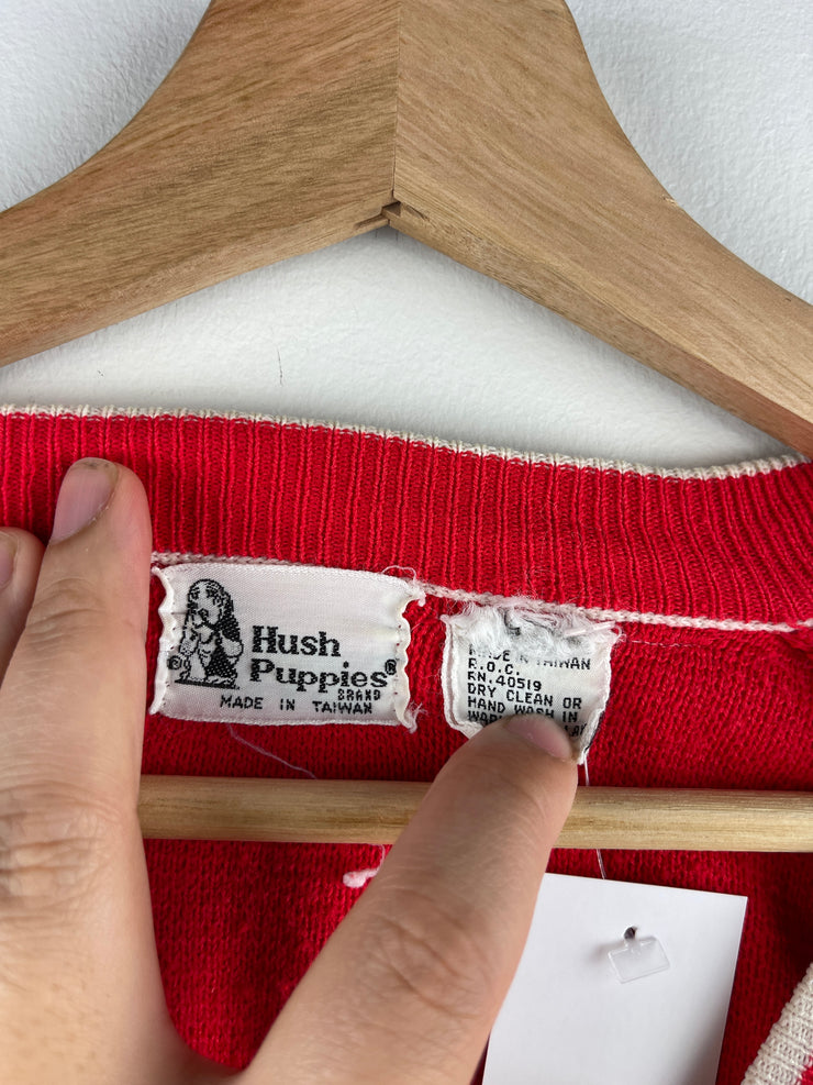 Vintage 90s Hush Puppies Embroidered Red Knit Cardigan Sweater