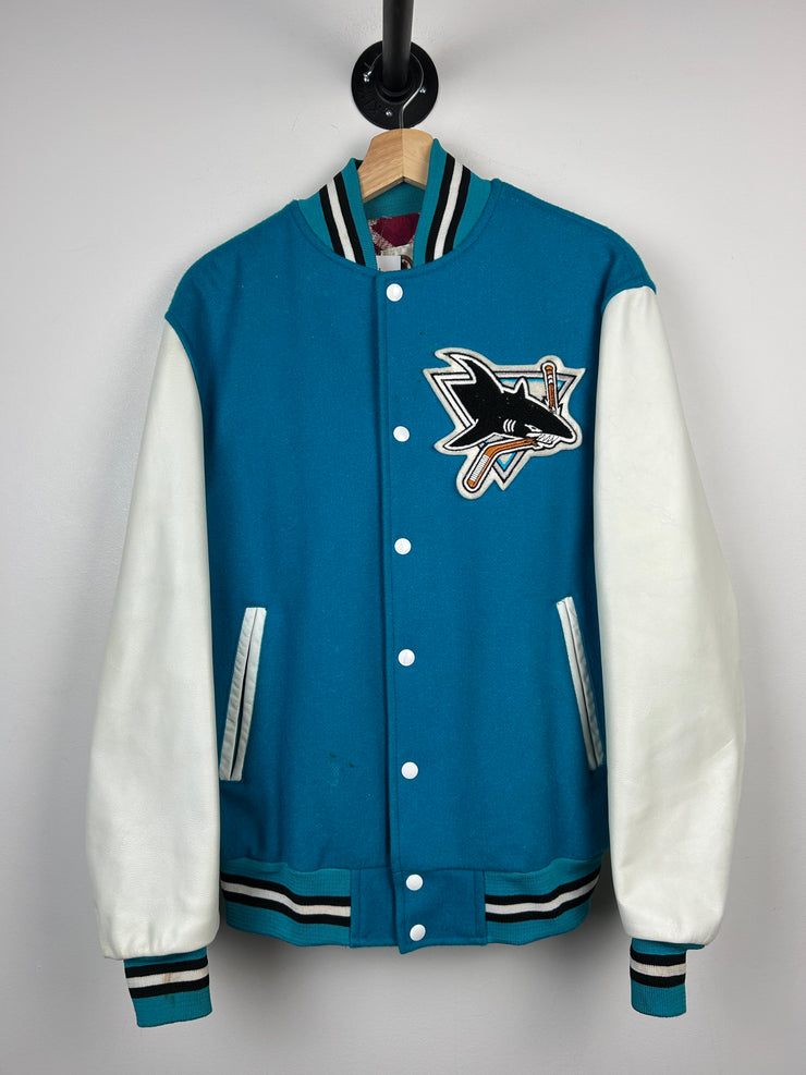 Vintage 80s NHL Shain San Jose Sharks Teal Leather Varsity Jacket