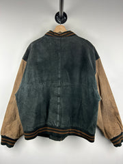 Vintage Free Country Black & Brown Suede Varsity Bomber Jacket