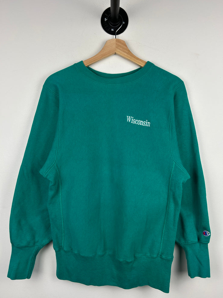 Vintage 90s Champion Reverse Weave Wisconsin Teal Crewneck