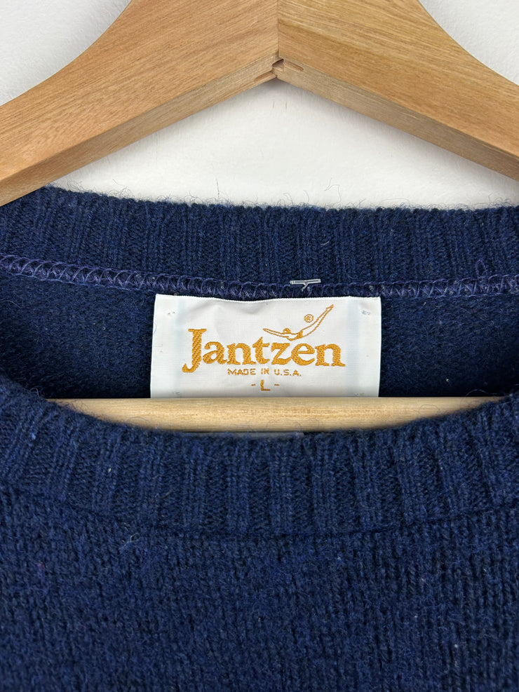 Vintage 80s Jantzen University Of Michigan Navy Wool Knit Sweater