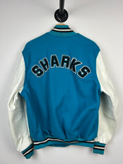 Vintage 80s NHL Shain San Jose Sharks Teal Leather Varsity Jacket