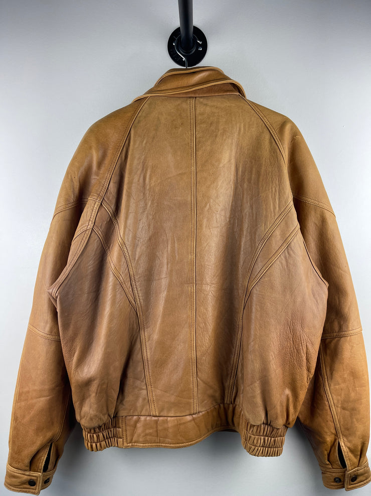 Vintage 90s Leather Limited Light Brown Leather Bomber Jacket