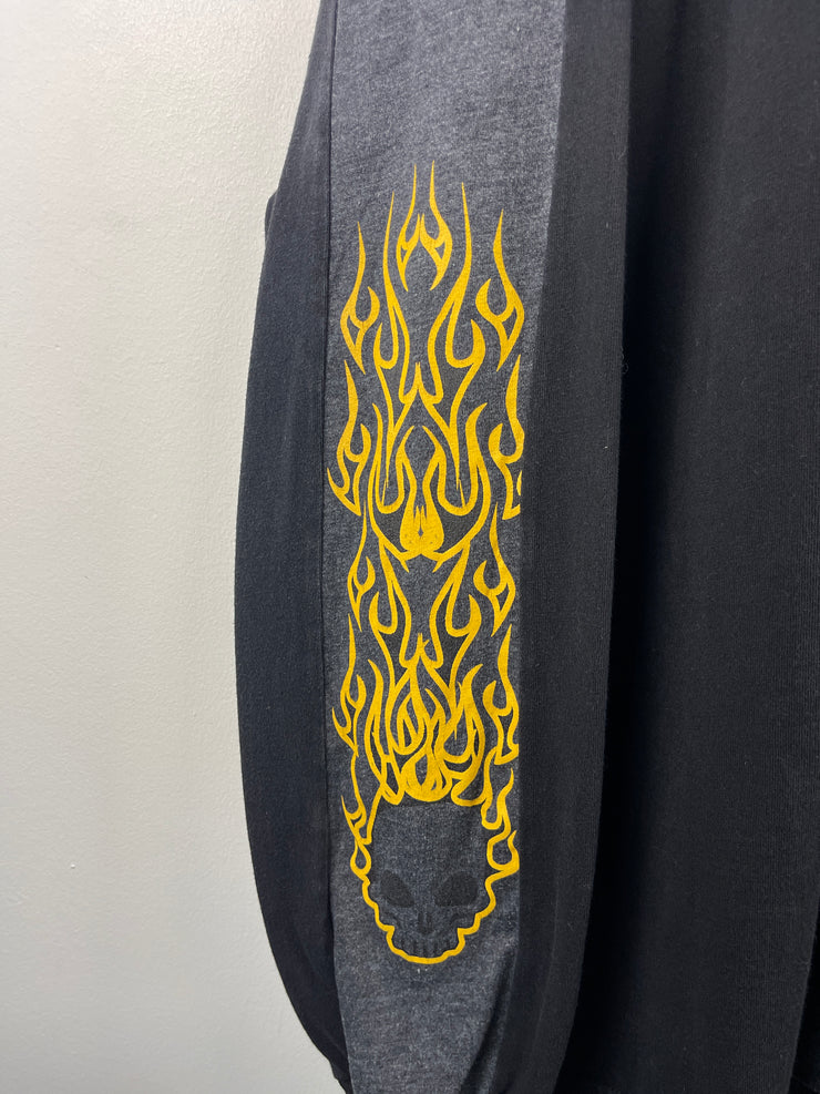 Vintage Y2K Snake Eyes Flaming Skull Black Long Sleeve