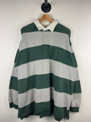 Vintage 90s American Eagle Grey & Green Striped Polo Rugby Long Sleeve