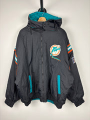 Vintage 90s NFL Pro Player Miami Dolphins Black & Teal Hooded Reversible Hooded Jacket