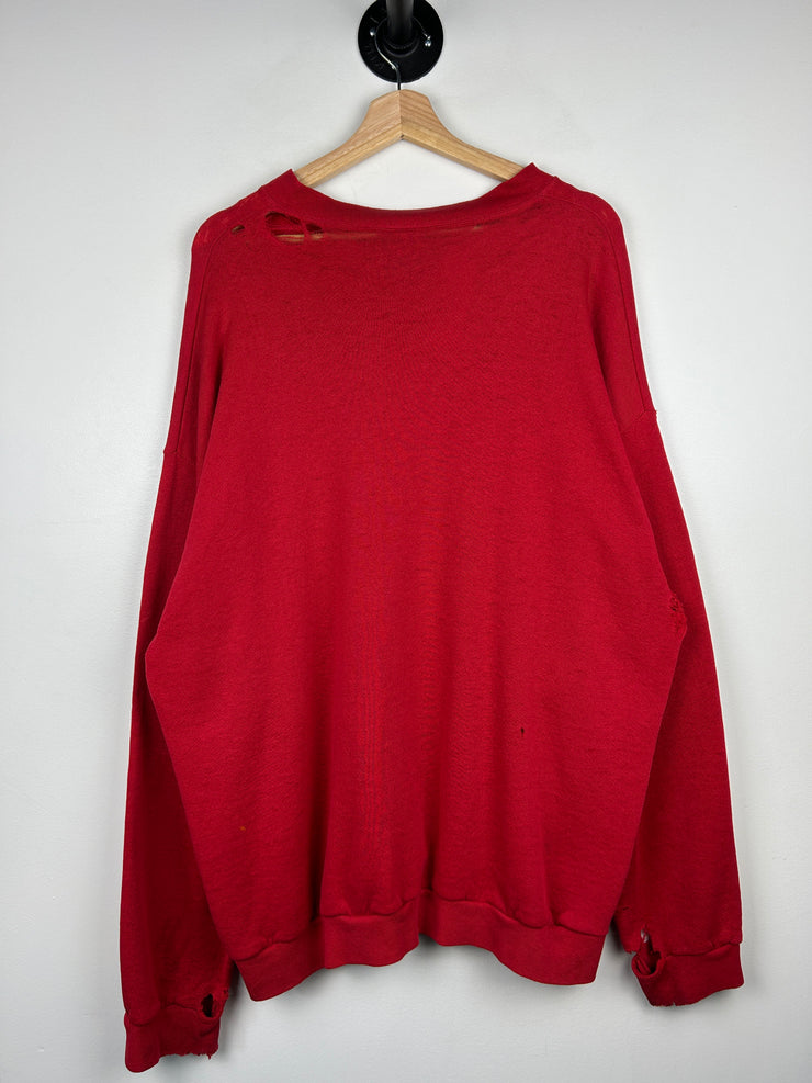Vintage 90s NBA Logo 7 Chicago Bulls Embroidered Distressed Red Crewneck