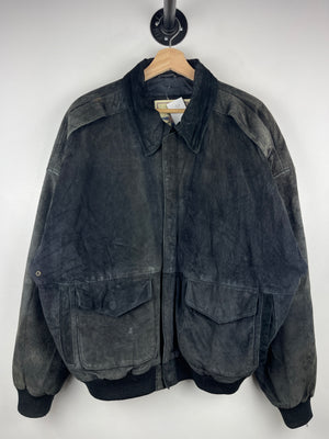 Vintage 90s Middlebrook Faded Black Leather Suede Bomber Jacket
