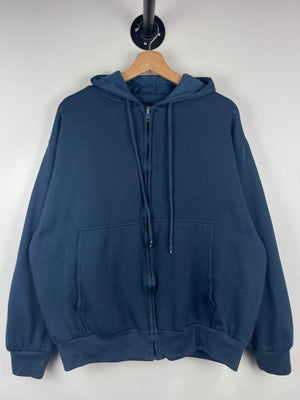 Vintage 90s Franklin Blank Thermal Lined Navy Zip Up Hoodie