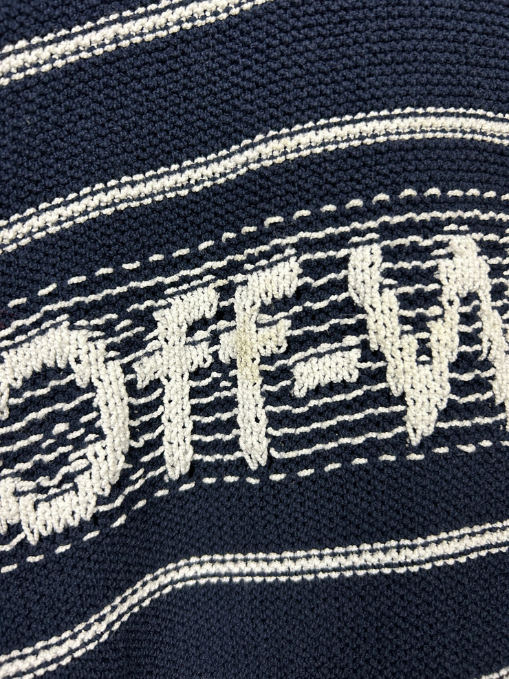 Off White Distressed Logo Intarsia Navy Knit Sweater