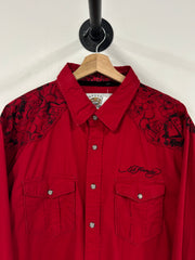 Vintage Y2K ED Hardy Red Button Up Shirt